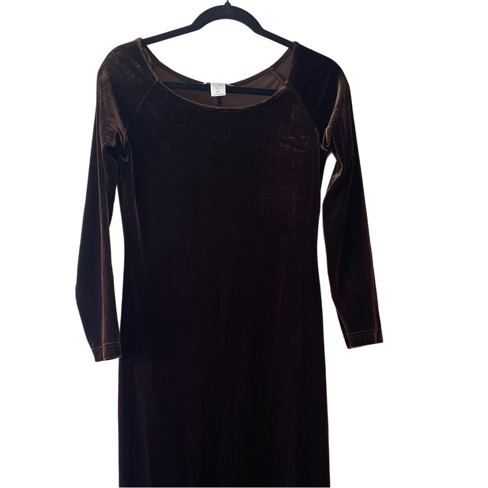 EXPRESS Tricot Velvet Midi Dress Brown 3/4 Sleeve Bodycon Stretch Size S